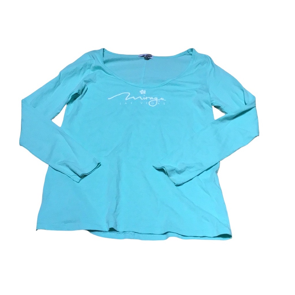 Mirage Las Vegas Sea Foam Green Hibiscus Long Sleeve‎ Tee Large